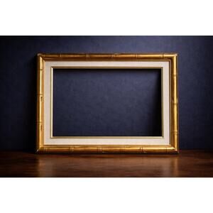 Gold Wood Frame Gilded Bamboo Hollywood Regency Style Deco Picture 16”x19.5”